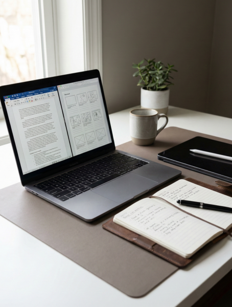 Kurumsal metin yazarlığı ve içerik geliştirme sürecini gösteren profesyonel içerik üretim ortamı