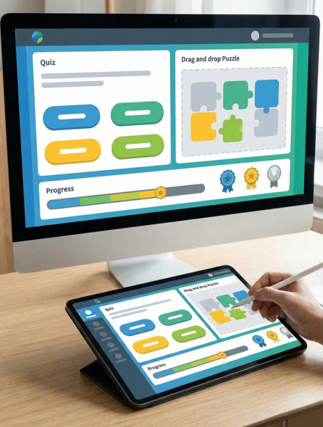 Oyunlaştırılmış eğitim ve eğitici oyunlar için tasarlanmış etkileşimli öğrenme arayüzü
