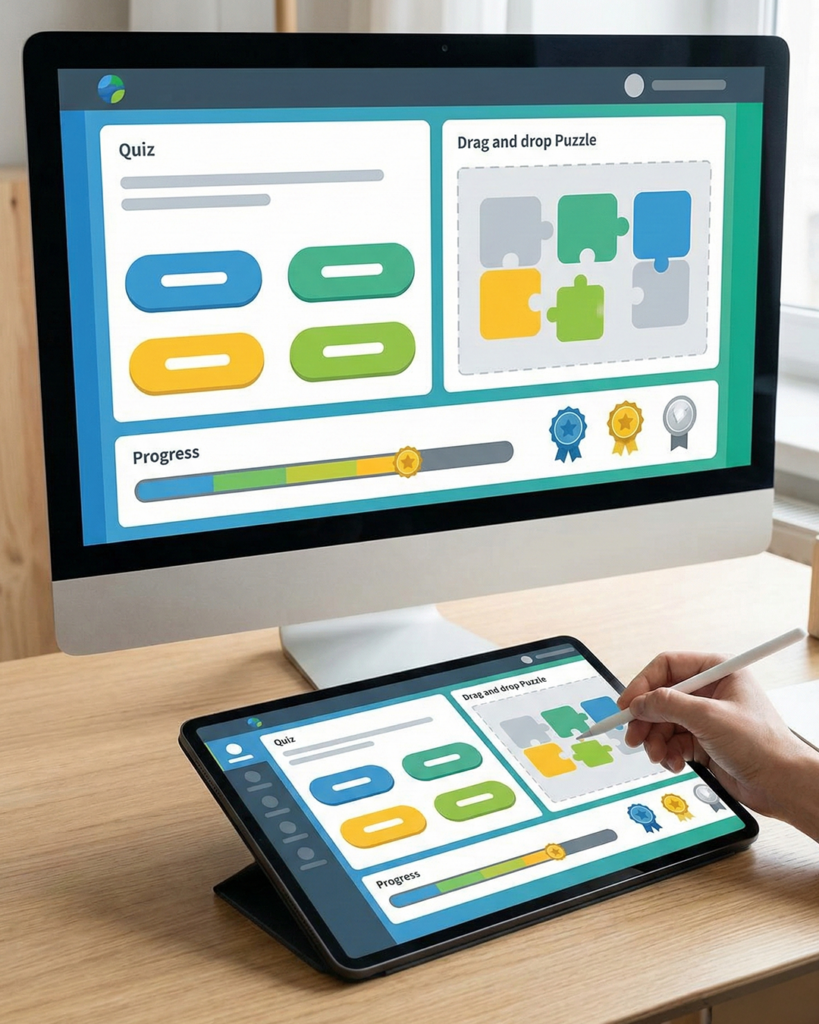 Oyunlaştırılmış eğitim ve eğitici oyunlar için tasarlanmış etkileşimli öğrenme arayüzü